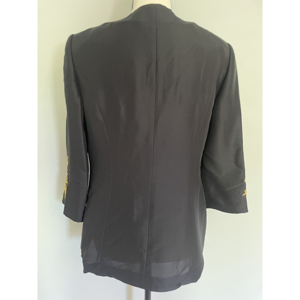 Miller Shor‎ 100% Silk VTG Gold Embroidered Minimalist Black Blazer Size 4 - Picture 5 of 9
